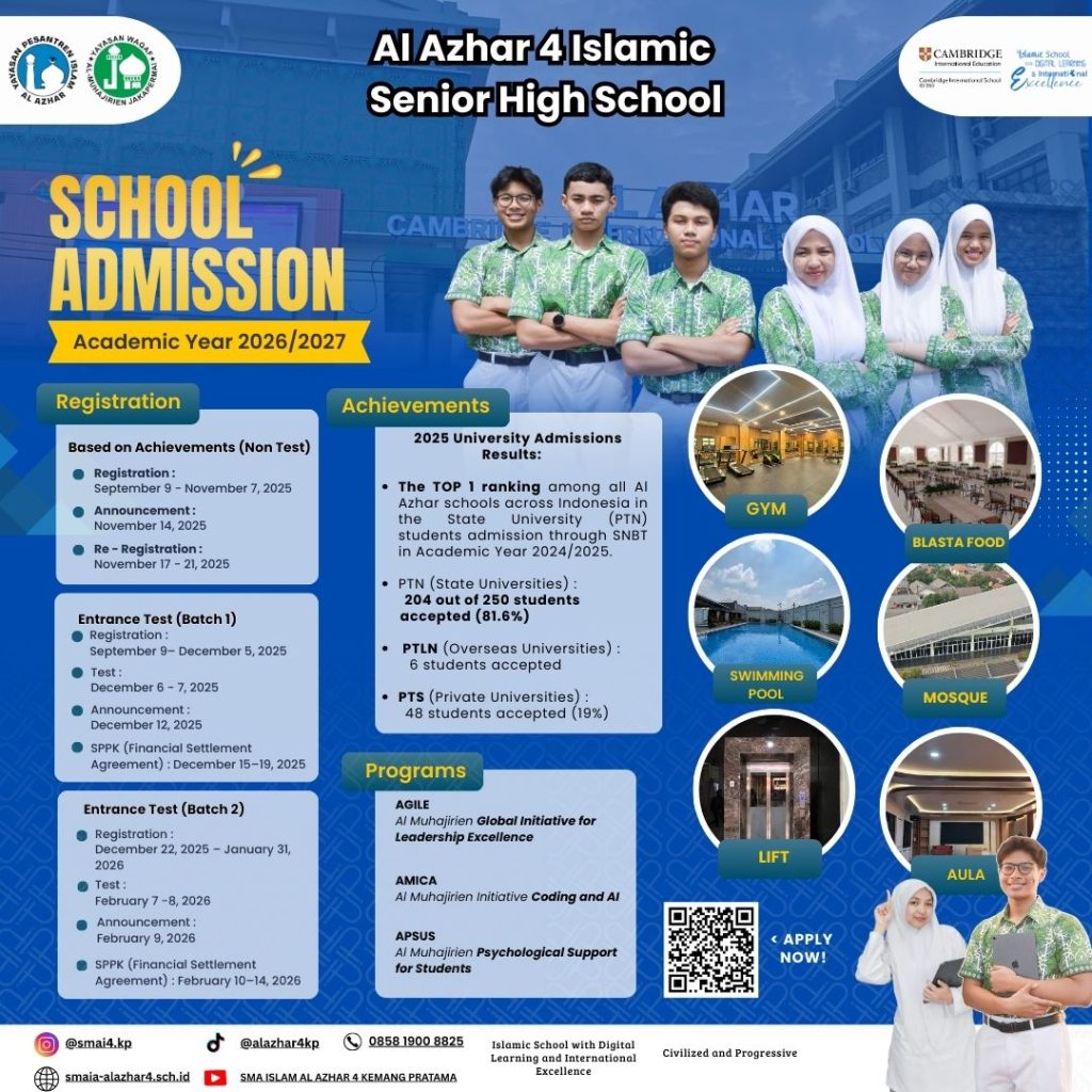 SPECIAL INFO – ADMISSION LAUNCHING AL AZHAR 4 ISLAMIC SENIOR HIGH SCHOOL